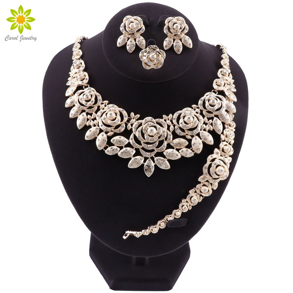 Bridal Nigeriaanse Wedding Brand Sieraden Set Mode Afrikaanse Kralen Ketting Oorbellen Set Dubai Gouden Sieraden Vrouwen