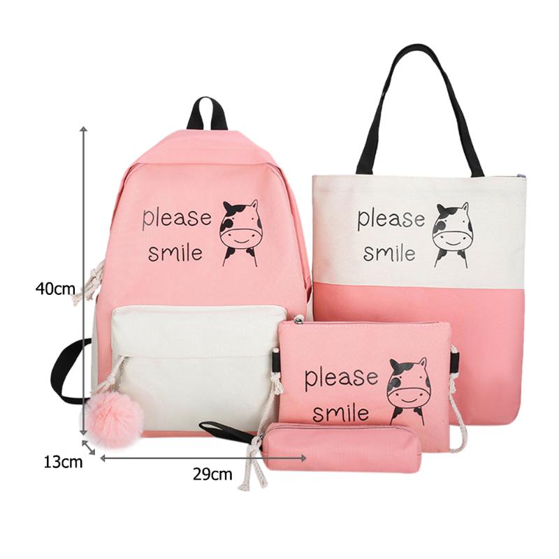 4 pièces/ensemble Hit couleur femmes épaules sacs Durable toile embrayage décontracté grande capacité sacs à dos étudiant porte-crayon