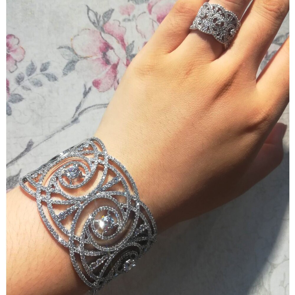 Missvikki luxo geométrico cz grande ampla aberta pulseira para o casamento feminino baguette arábia pulseira nupcial nobre jóias de alta qualidade