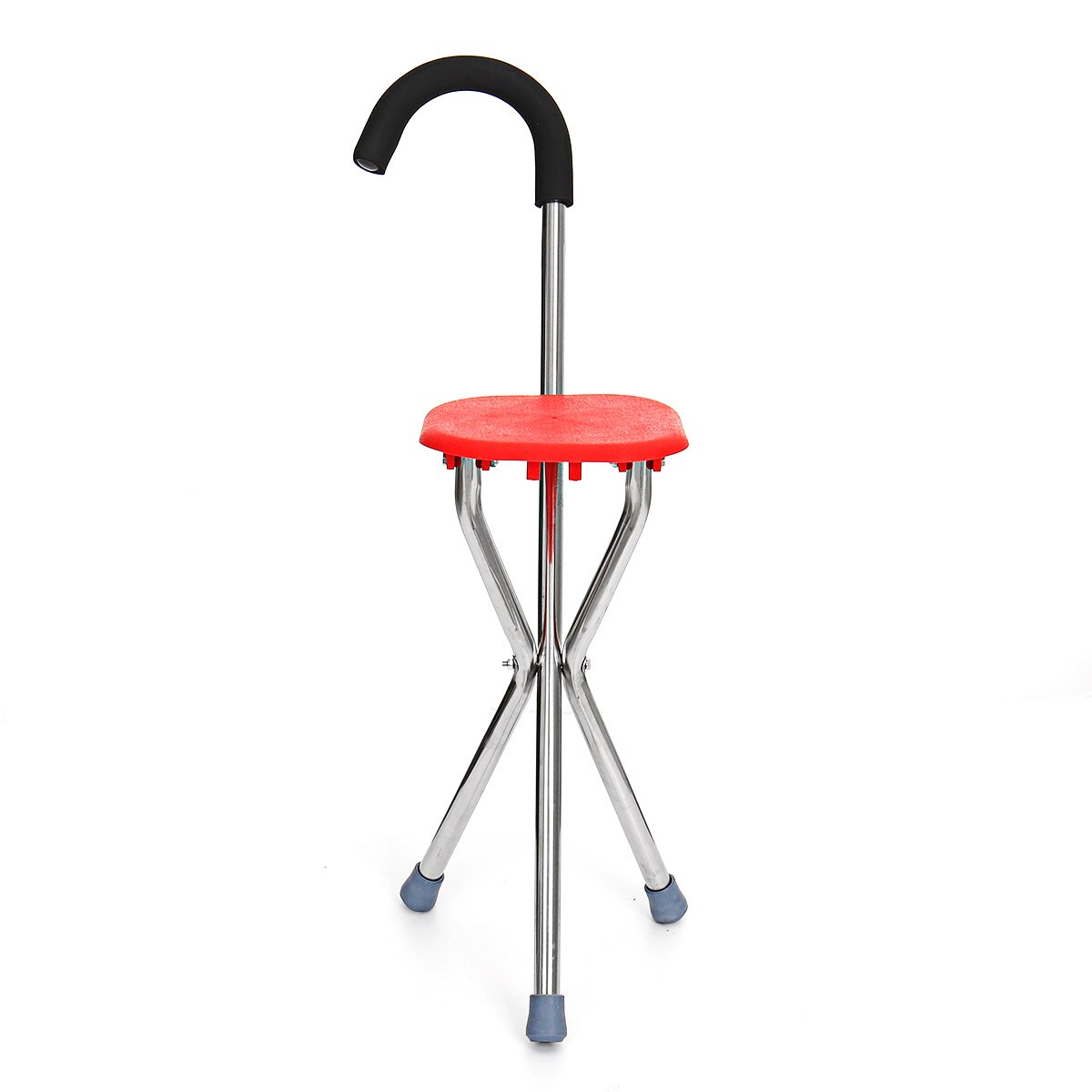 Folding Outdoor Travel Cane Seat Crutch Walking Stick Chairs Portable Tripod Stool Portable Elder Mobility Aids Tools Blue Red