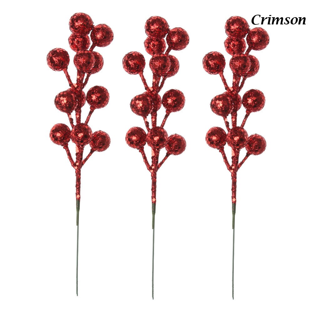 3Pcs/lot Colorful Christmas Tree Decoration Fruit Hanging Baubles Sequins Cherry Berries Party Ornament Xmas Wreath Accessories: crimson