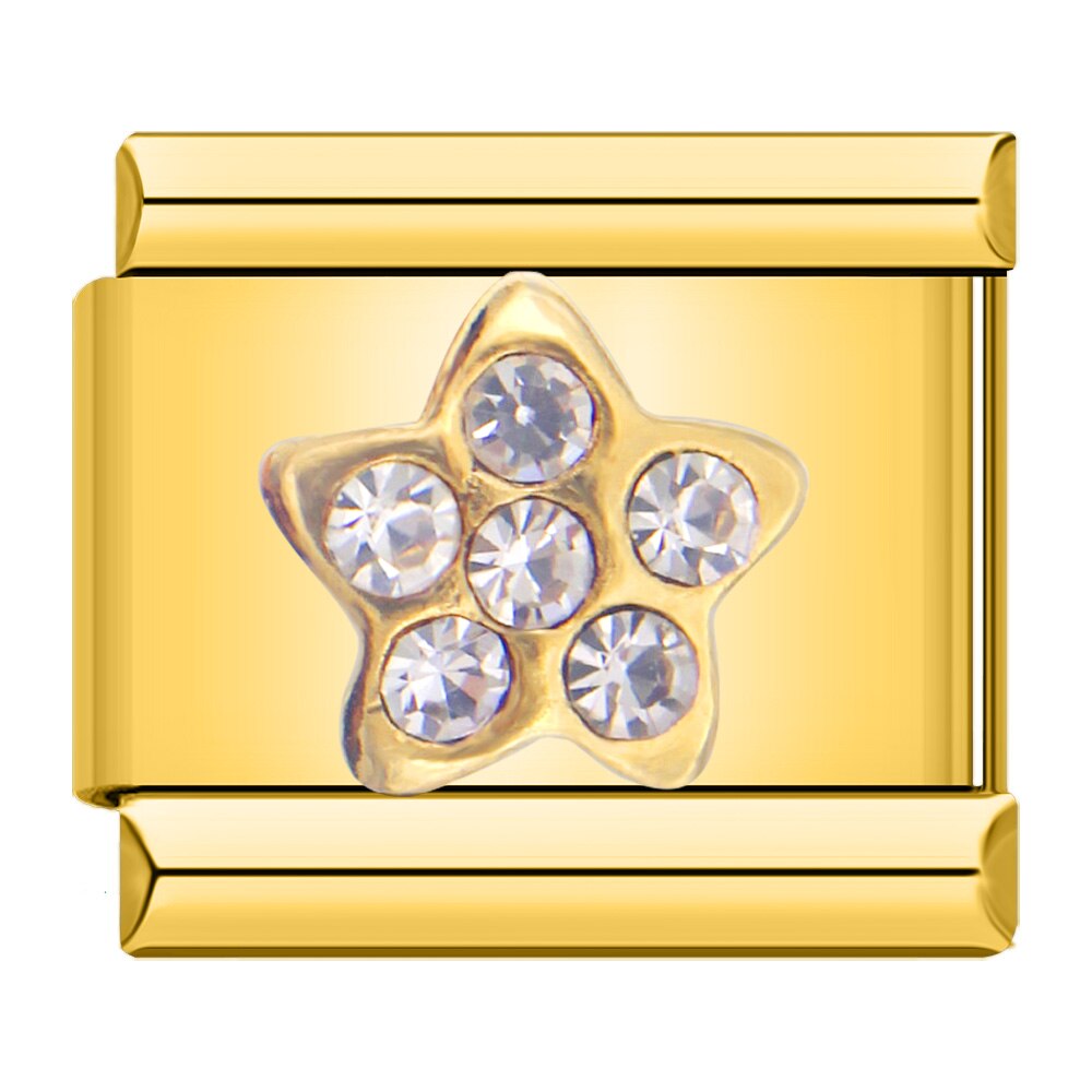 Hapiship moda popolare dolce corona ala stella rotonda CZ Charm link misura 9mm braccialetto in acciaio inossidabile fai da te fare gioielli DJ013: E