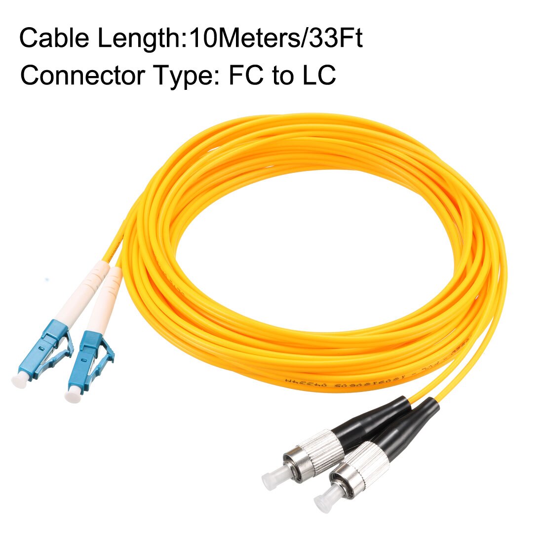 uxcell 1pc Fiber Cable,10 Meters 32Ft FC to LC Duplex 9/125 Single-mode Fiber Optic Cable Jumper Optical Patch Cord FC-LC