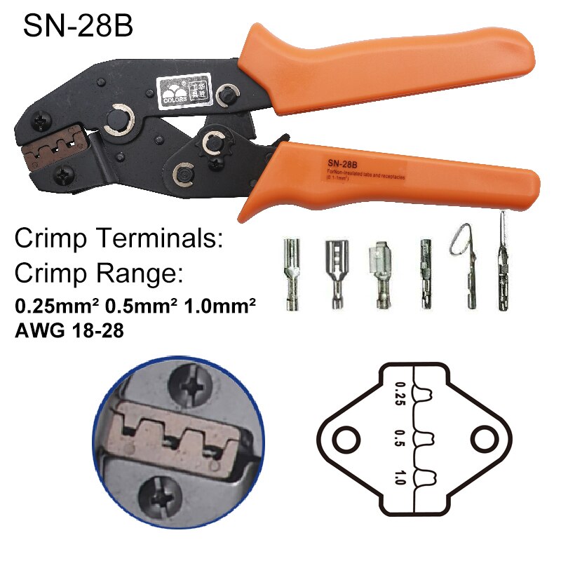 Crimp Tangen Meerdere Matrijzen Set Draad Dupont Terminals Gereedschap Voor Krimpkous Connectors Niet-Geïsoleerde Huls Terminals: SN-28B