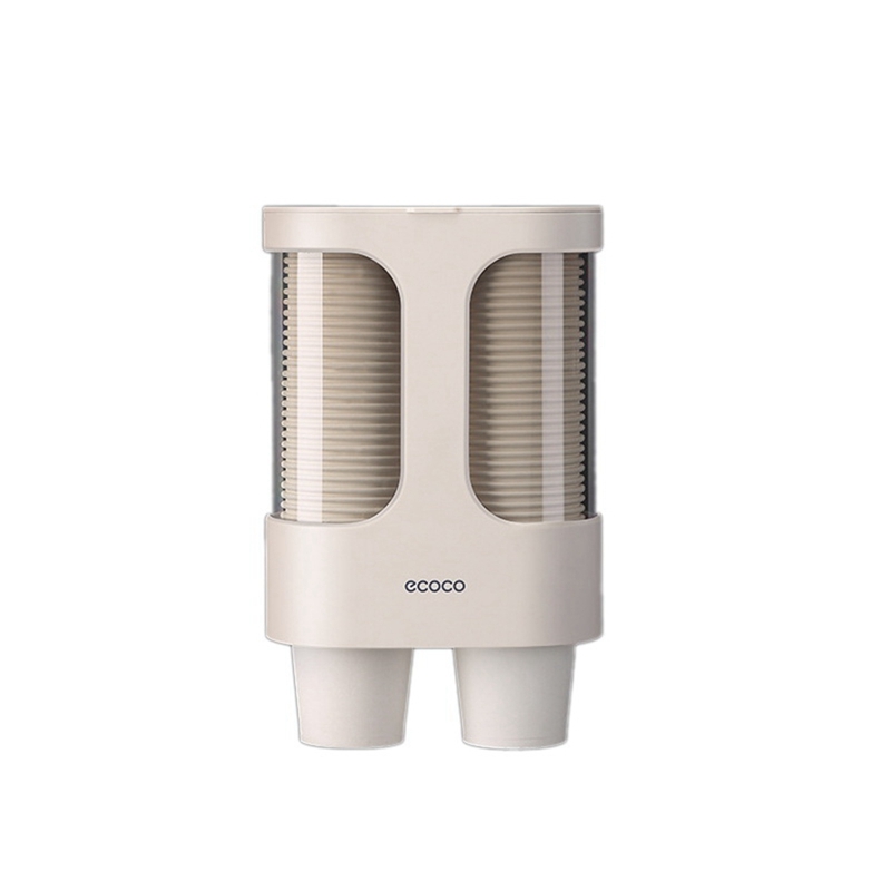 ECOCO Disposable Paper Cups Dispenser Plastic Cup Holder for Dispenser Wall Mounted Automatic Cup Storage Rack: Khaki