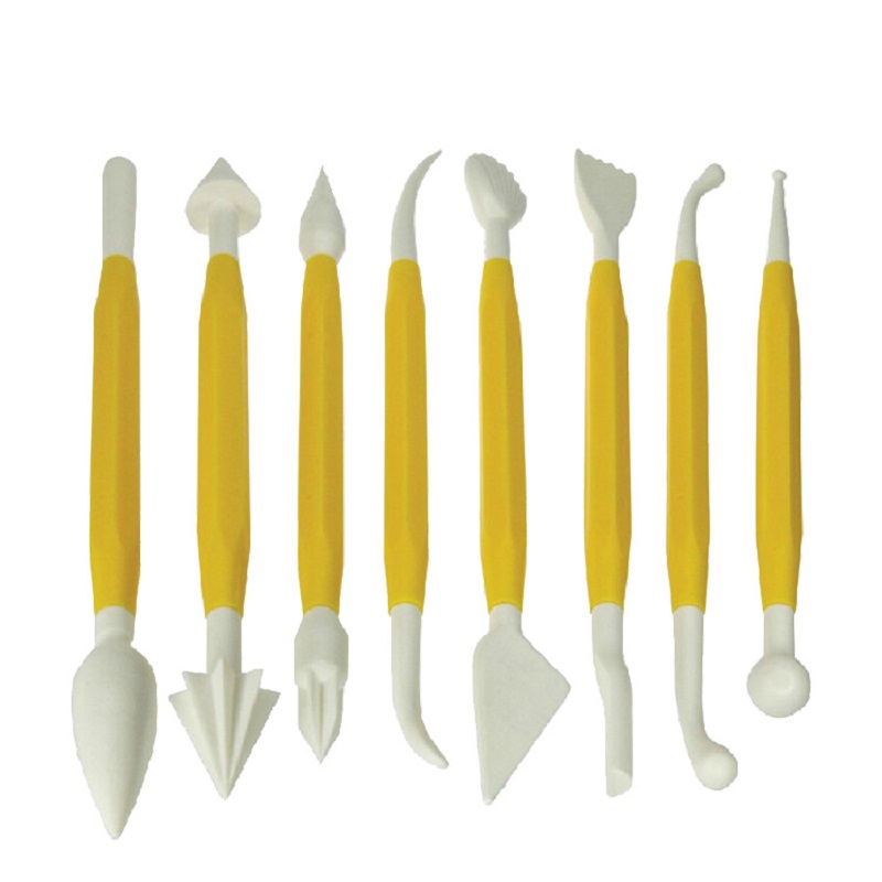 8 stks/set Plastic Fondant Cake Decorating Maken Carving Gereedschap Bloem Carving Cake Cookies Pastry Plastic Gereedschap Set Afneembare: YELLOW