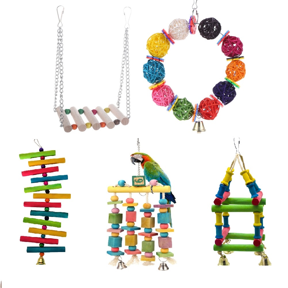 Parrot Toys Macaw Hanging Acrylic with Bells Bites Chew On Cages Cockatoo Stand Rack Swing Bird Toy Pet Product