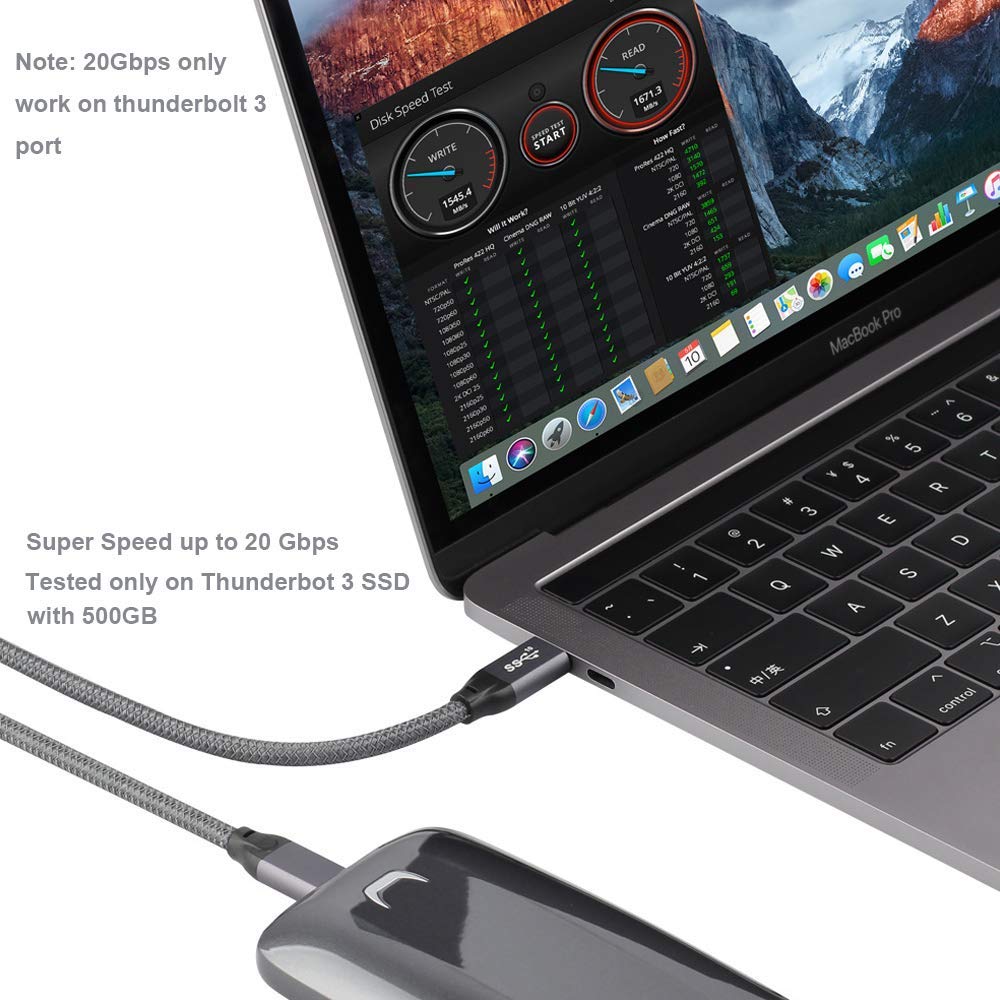 Cable USB C a USB C de 5 pies, Cable tipo C 3,1 Gen 2 de 20Gbps, 5A, 100W, 5 pies para vídeo 4K y cargador rápido PD de nailon trenzado Thunderbolt