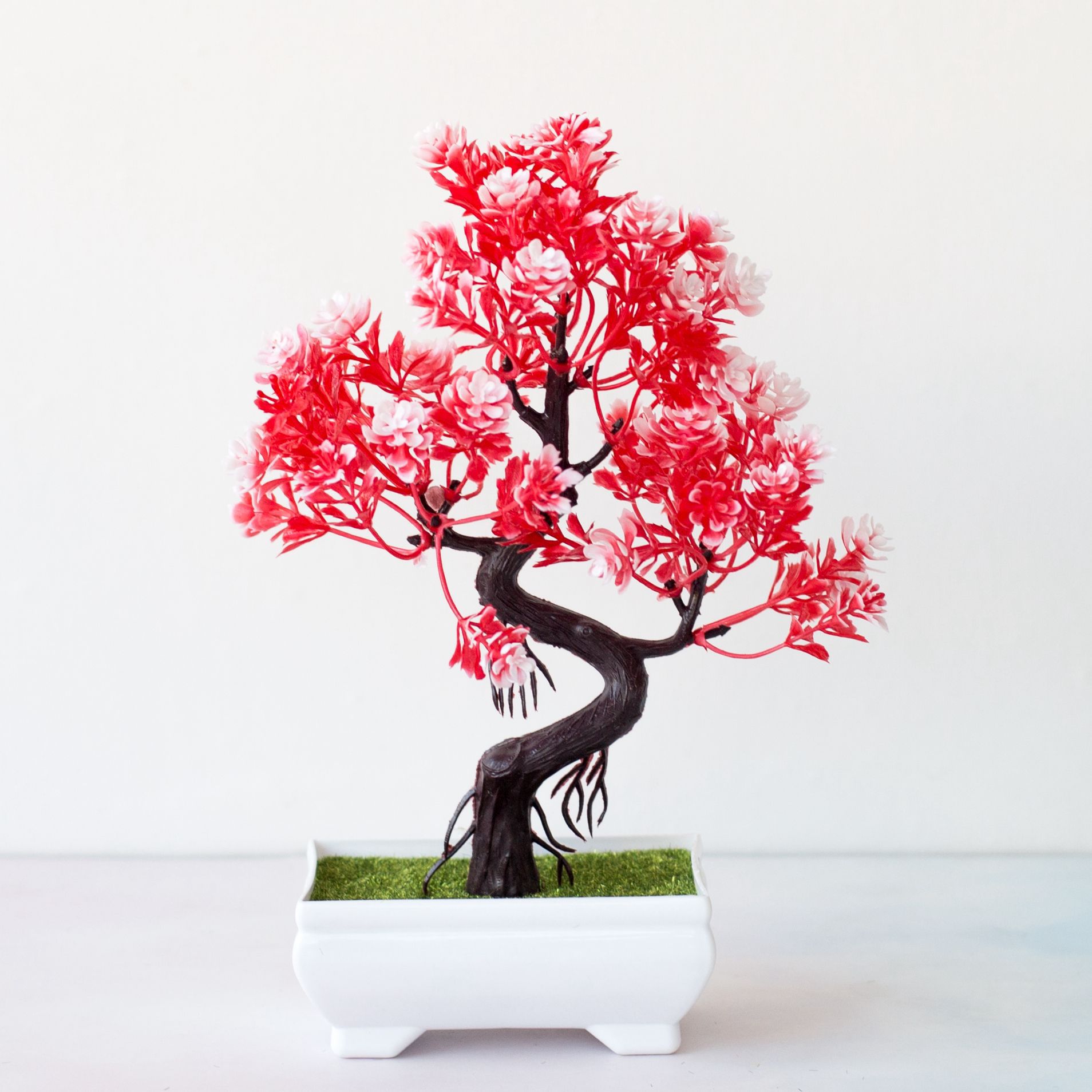 Simulatie bloemen kunstplanten bonsai simulatie plastic boom pot plant pot ornamenten voor thuis tafel tuin decoratie knutselen: Hongyundangtou rood