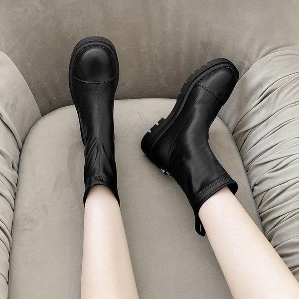 Botas de tacón bajo con punta redonda para mujer, botines a la , para otoño,: 36