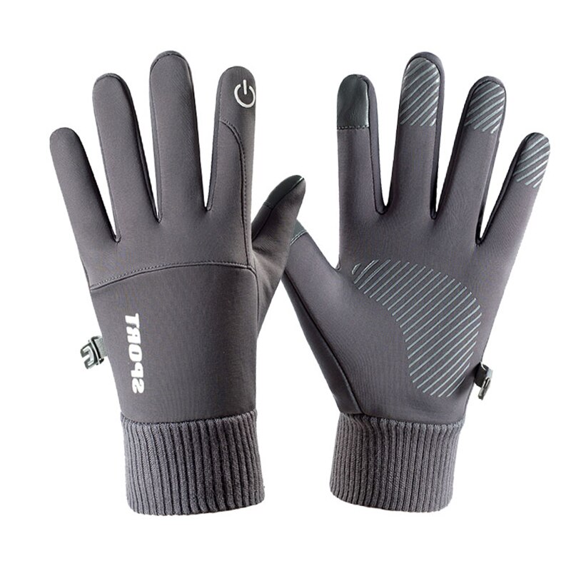 Vinter udendørs sports kører handske varm berøringsskærm gym fitness fuld finger handsker til mænd kvinder strikkede magiske handsker: Mørkegrå