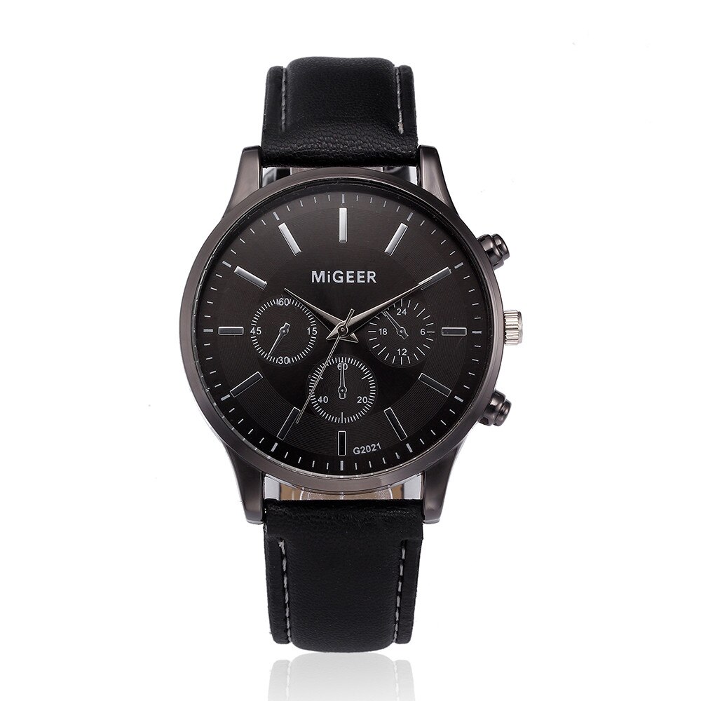 MiGEER – montre-bracelet en cuir pour hommes, rétro, alliage analogique, à Quartz, tendance, 30X: Black