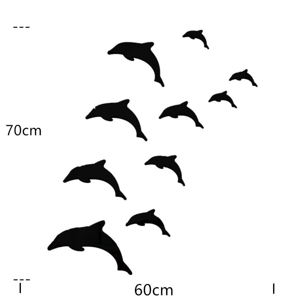DIY Silver Dolphin Fish Mirror Wall Sticker Home Mural Ornament Wall Sticker Modern Animal Stickers for Home Decoration#0707LJC: A