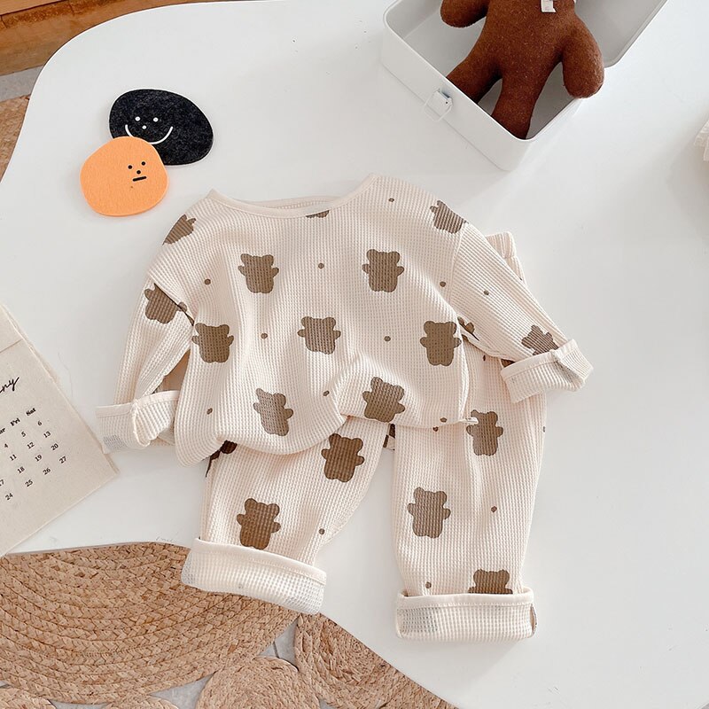 MILANCEL-Conjunto de ropa de otoño para bebé, pijama para niño pequeño, traje de oso, ropa de dormir de Waffle infantil,