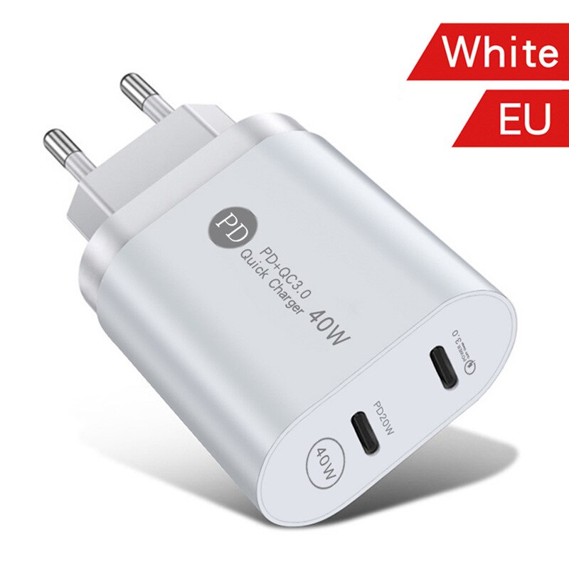 ANSEIP PD 40W QC3.0 Usb charger Type c Fast charging Wall Fast charge adapter Travel charger for iPhone 13 Xiaomi Huawei Samsung: White EU Plug