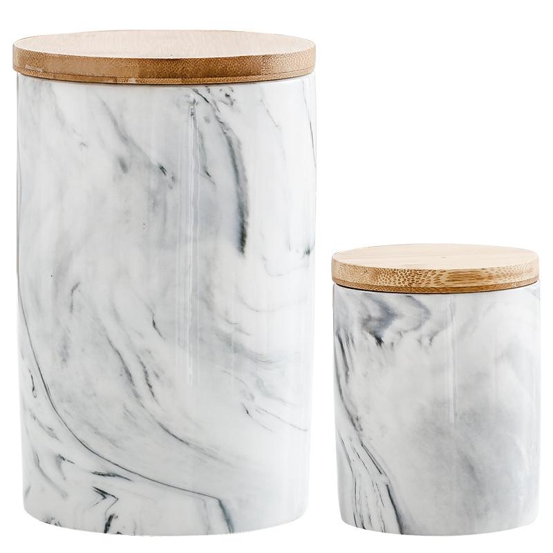 Opbevaringsflaske krukke nordisk stil marmor mønster keramisk køkken krydderi tank sæt træ dække salt shaker krydderikrukke