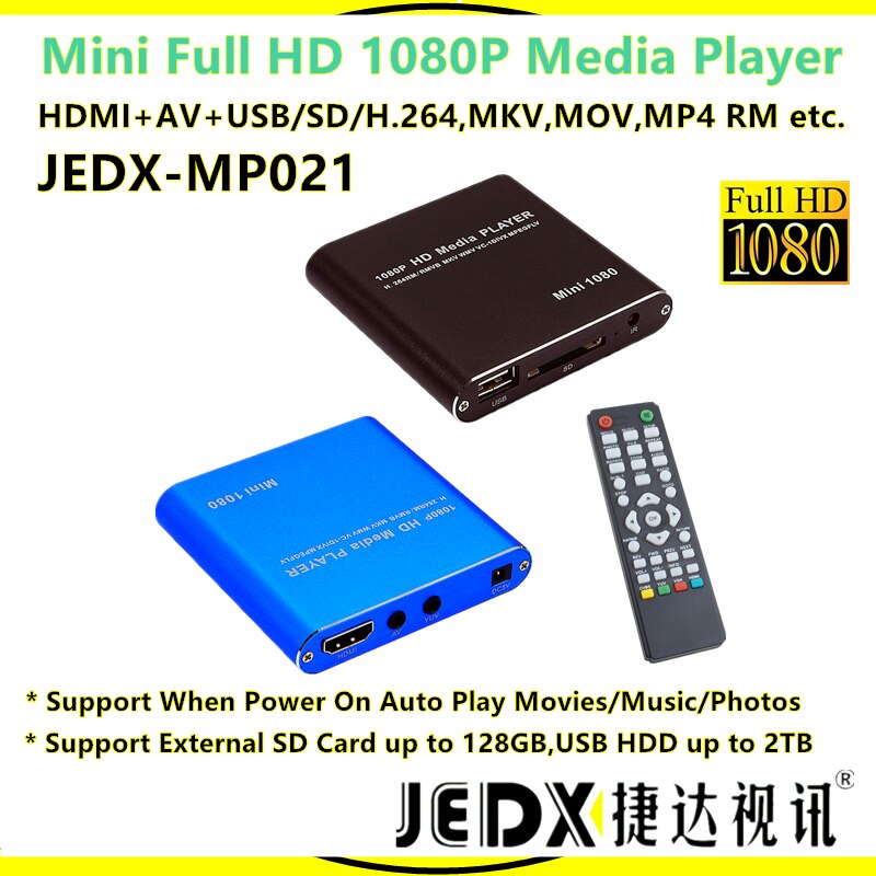 Jedx MP021 Mini Full Hd 1080 P Media Player Met Hdm Av Usb Sd Mmc Kaartlezer Host Ondersteuning H.264, mkv, Mov, MP4, Rm Etc