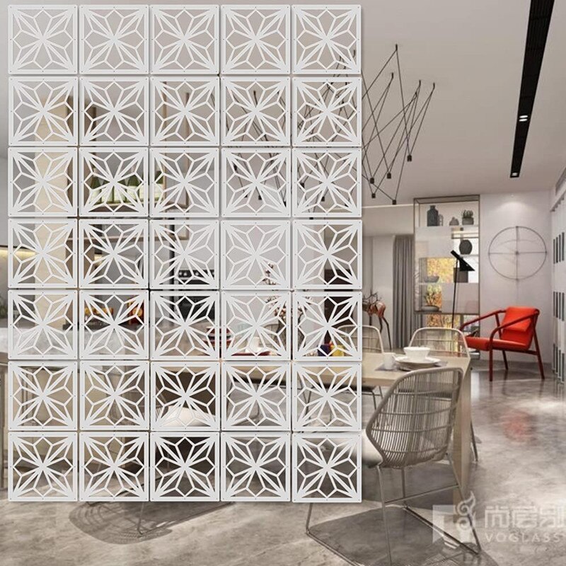 White Hanging Room Divider,12Pieces Wood-Plastic DIY Panel Screens Partition Wall Dividers Room Decoration Biombo 11.4x11.4 Inch