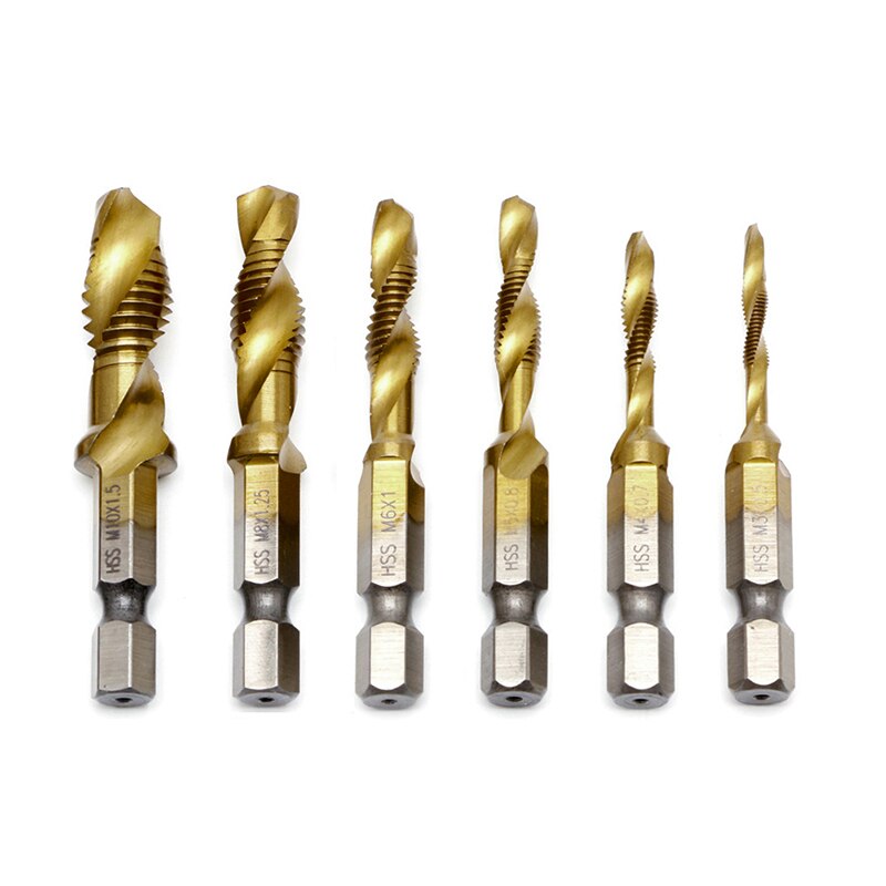 1PC Hex Shank M3-M10 Titanium Plated HSS Hand Screw Thread Metric Tap Drill Bits