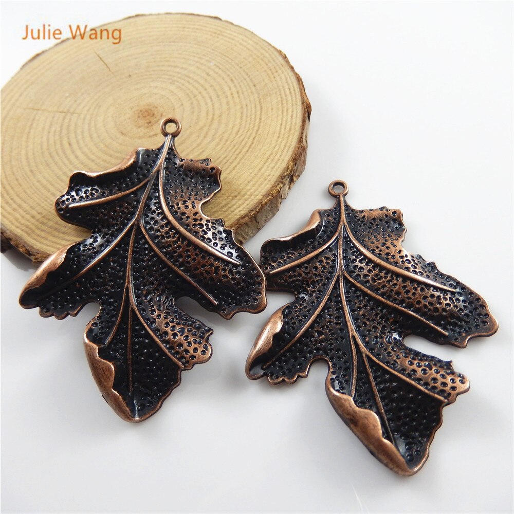 Julie wang 2 stücke antike rot kupfer charme lebendig blatt Suspension anhänger für schmuck halskette handwerk zubehör