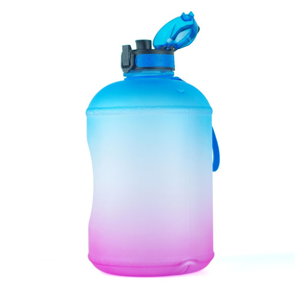 Gallon vandflaske med tidsmarkør og halm motiverende vandkande bpa gratis lækagesikre store vandflasker: Blå lilla