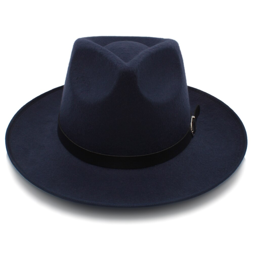 Mannen Vrouwen Wollen Panama Hoeden Brede Rand Fedora Caps Trilby Zonnehoed Klassieke Retro Party Street Style Travel Size Us 7 1/4 Uk L: Navy Blue