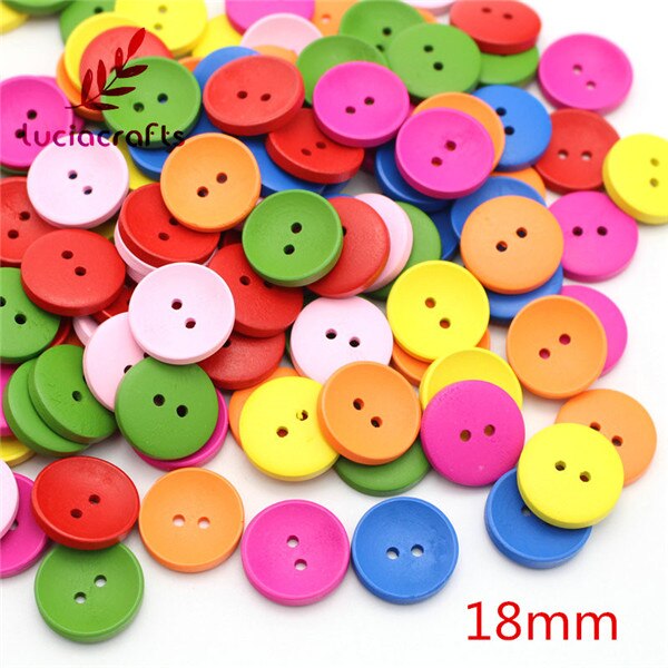 Lucia Ambachten 2-Gaten Cartoon Hout Knop Gemengde Kleur Houten Knoppen Kleding Accessoires E0217: 18mm 24pcs