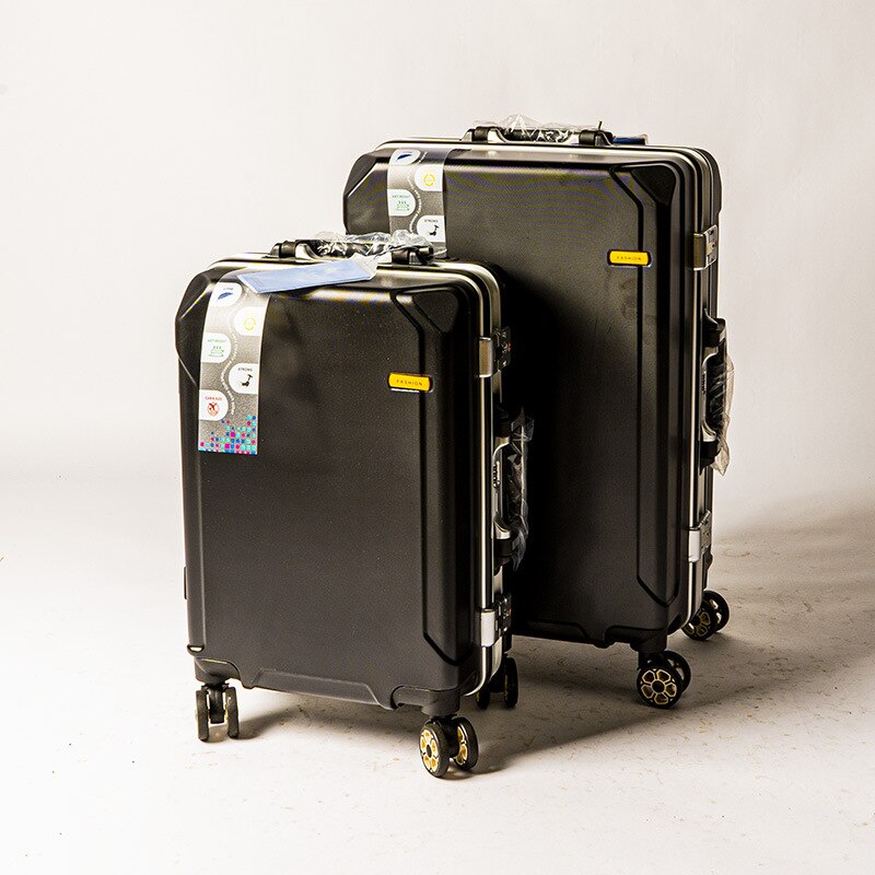 Den unisex aluminiumsramme vognkasse kabinetaske kuffert kuffert på forretningsrejse stewardess kuffert: Sort