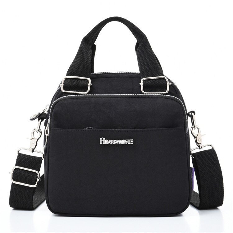 Multifunktions dametaske dobbelt skuldertaske vandtæt pige håndtasker kvindelige crossbody tasker nylon messenger tasker: Sort