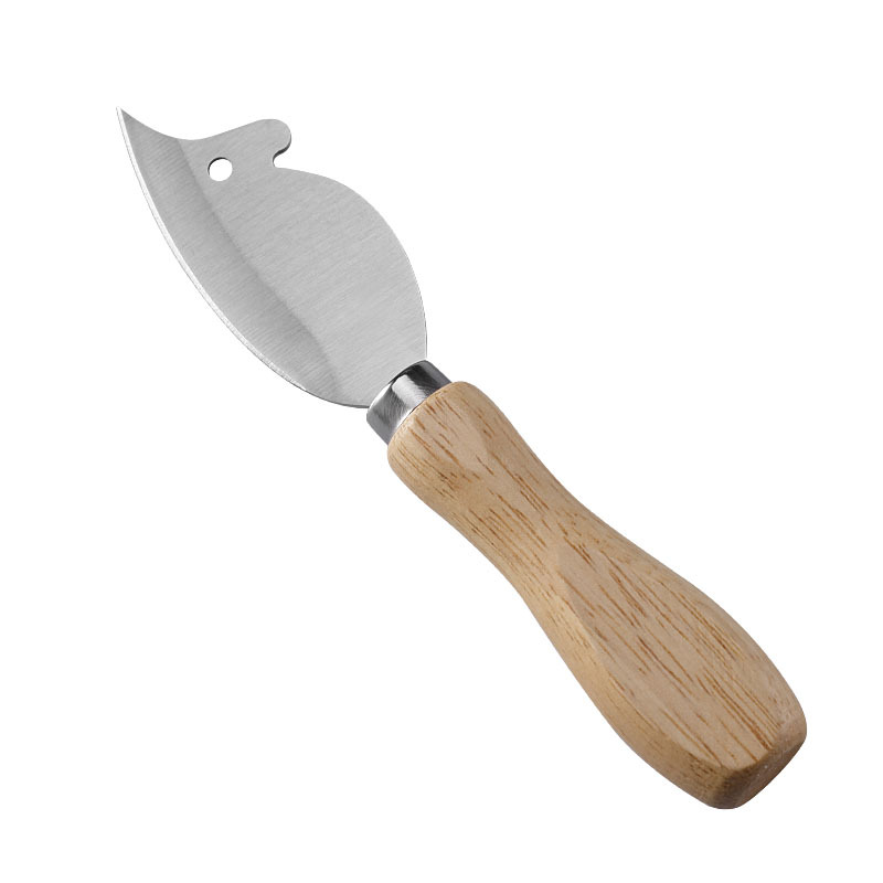 Juustovoiveitsi tammikahvainen juustovoileikkuri viipalointipizzaveitsi ruostumattomasta teräksestä valmistettu paistettu juustoveitsi: Vaalean harmaa