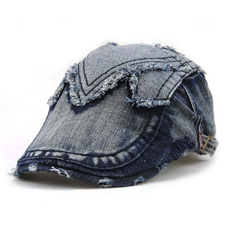 Ulykkelig denim hat mænd retro nyhedsdreng kasket irsk sommer efterår vedbend hatte mandlige afslappet flade hætter