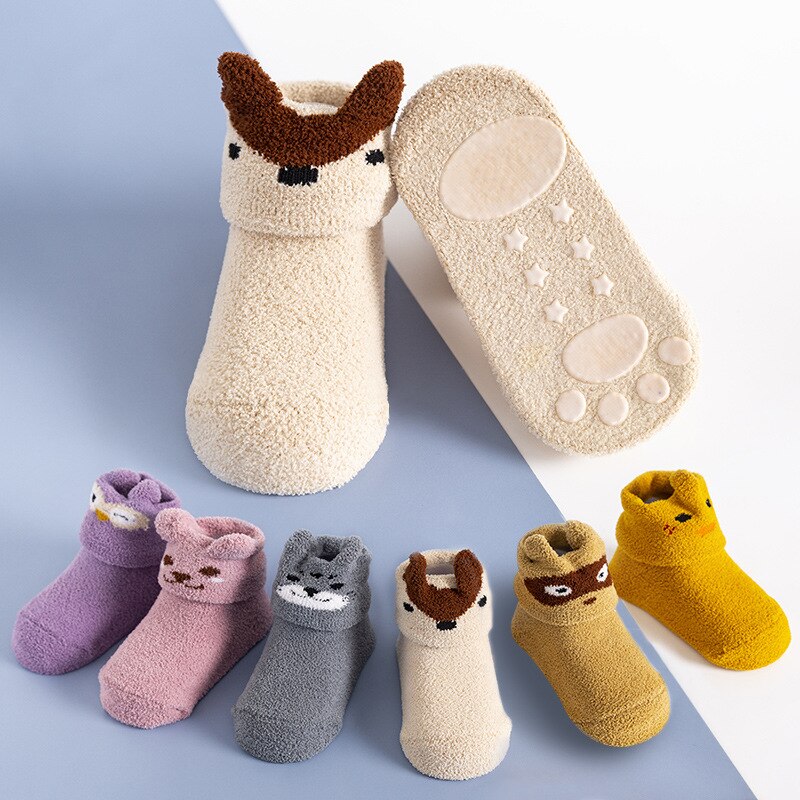 Corail polaire bébé anti-dérapant chaussettes de sol automne hiver -né et épais chaussette -né bébé fille garçon infantile chaussettes d'intérieur: Random one pair / XS 0-12 months