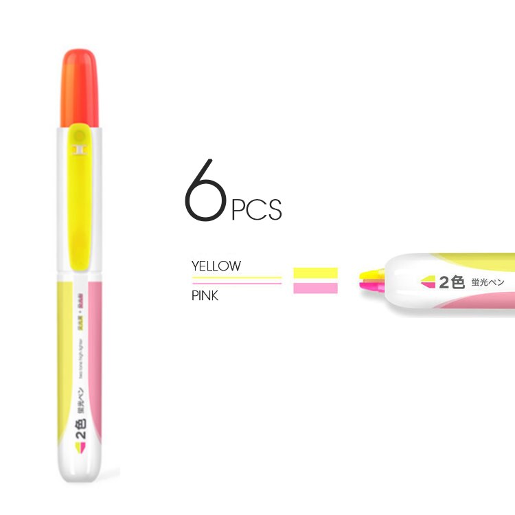 Andstal-Juego de 6 subrayadores recargables de doble punta, set de 6 unidades por lote, marcador escolar fluorescente suave: 6pcs yellow pink