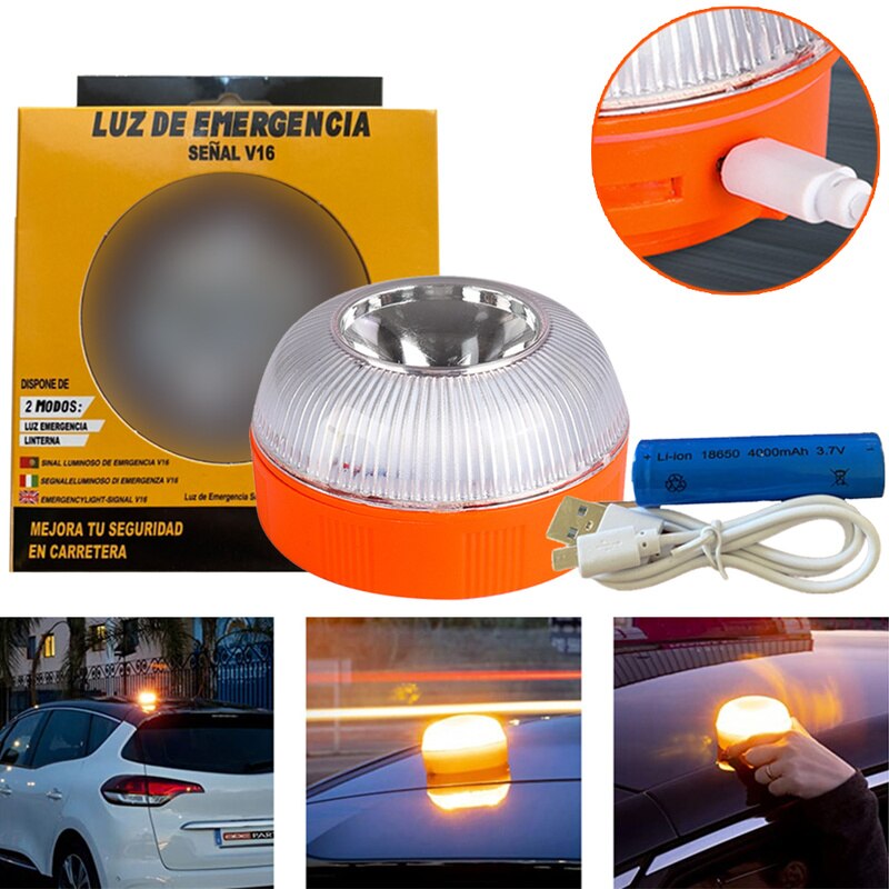 Wiederaufladbare LED Auto Notfall Licht V16 Taschenlampe Magnetische Induktion Strobe Licht Straße Unfall Lampe Leuchtfeuer Sicherheit Zubehör