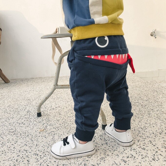 Pantalon de survêtement pour bébé garçon, couleur pure, dessin animé, épissage, printemps automne