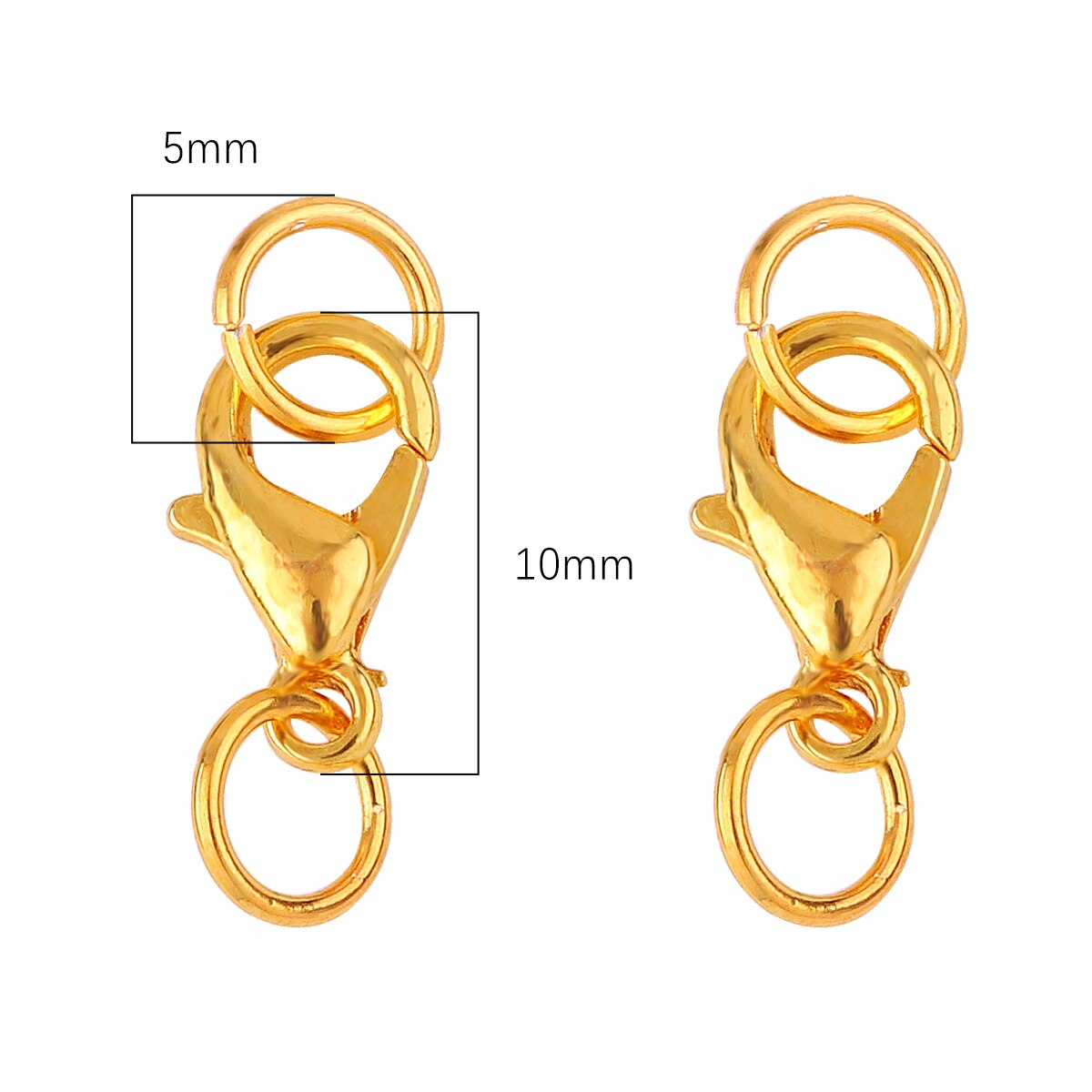 10Set/lot 10 12 14mm Lobster Clasp with Jump Rings Connectors For Bracelet Necklace Chains DIY Jewelry Making Findings Supplies: 10mm Gold / 30 Sets