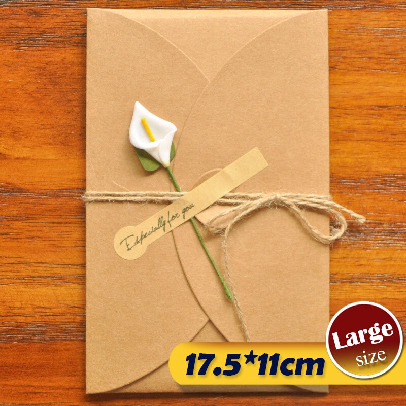12 stk bryllupsblomst invitasjonskort kraftpapir konvolutt tørket blomsterlomme invitasjoner til fest og bryllup: Stor -c1-12 stk
