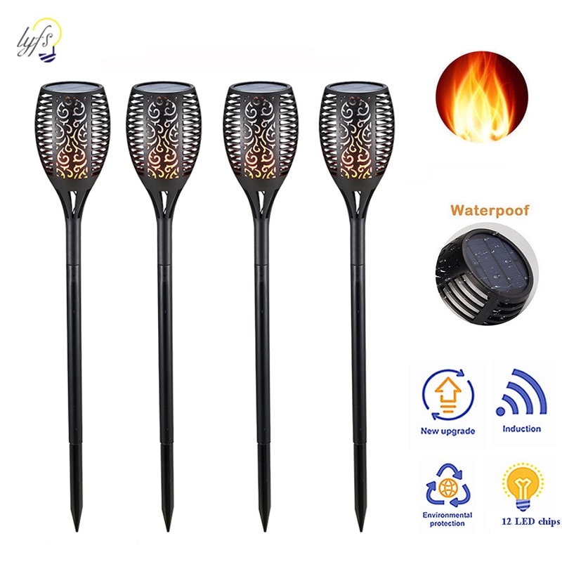 12 LED Flickering Flame Solar Light Outdoor Waterproof Solar Powered Buried Lamp Garden Decoration Landscape Lawn Solar Light