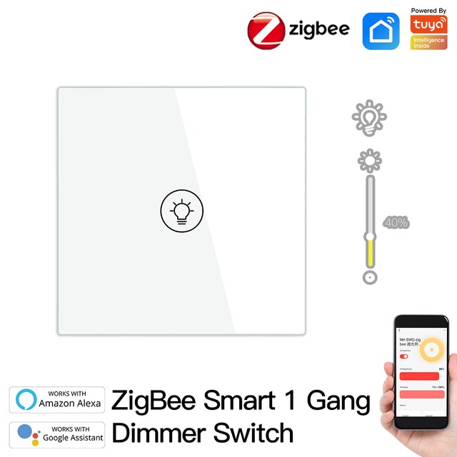 Smart ZigBee Multi-gang Light Dimmer Switch Independent Control Smart Tuya APP Control Works with Alexa Google Home 1/2/3 Gang: EU 1 Gang White