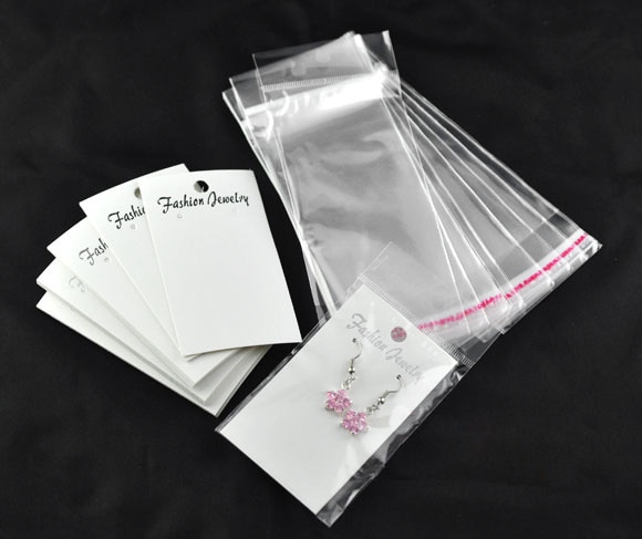 100pcs White Rectangle Cards With Opp Bag For Earrings Display Pack Earring Display Cards Self Adhesive Bags