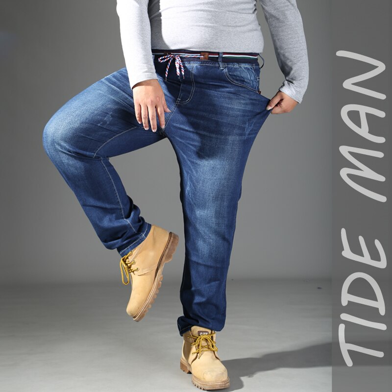 56 58 Super Large Men Jeans Loose Casual Straight Trousers Full Length Plus Size 7XL 8XL Blue Elastic waist pants