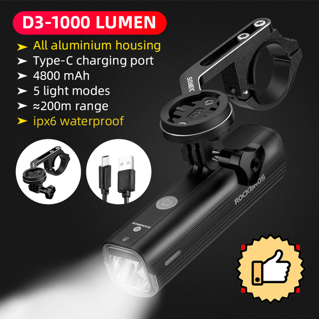 ROCKBORS Fiets Voorlicht 1000 Lumens Usb Oplaadbare Led Fiets Koplamp Super Helder Waterdicht Fiets Licht Mountainbike Koplamp Met 5 Modi Past Alle Fietsen ROCKBORS Fiets Voorlicht 1000 Lumens Usb Oplaadbare Led Fiets Koplamp Super Helder Waterdicht Fiets Licht Mountainbike Koplamp Met 5 Modi Past Alle Fietsen