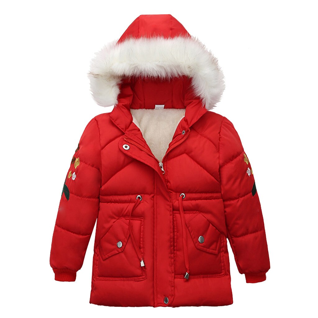 Warme Kinder Girs Winter Dicke Mäntel Baby Mädchen Stickerei Floral Hoodied Casua Jacke Mädchen Lange Sleeve Zipper Schnee Outwear