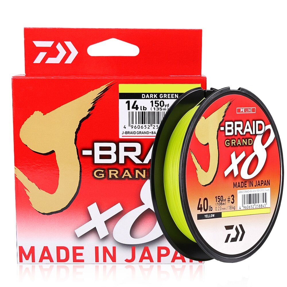 DAIWA-Sedal de pesca trenzado con 8 hebras, hilo original de J-Braid Grand, línea PE monofilamento, 135 m, 150 m, 10-60 lb, , hecho en japón