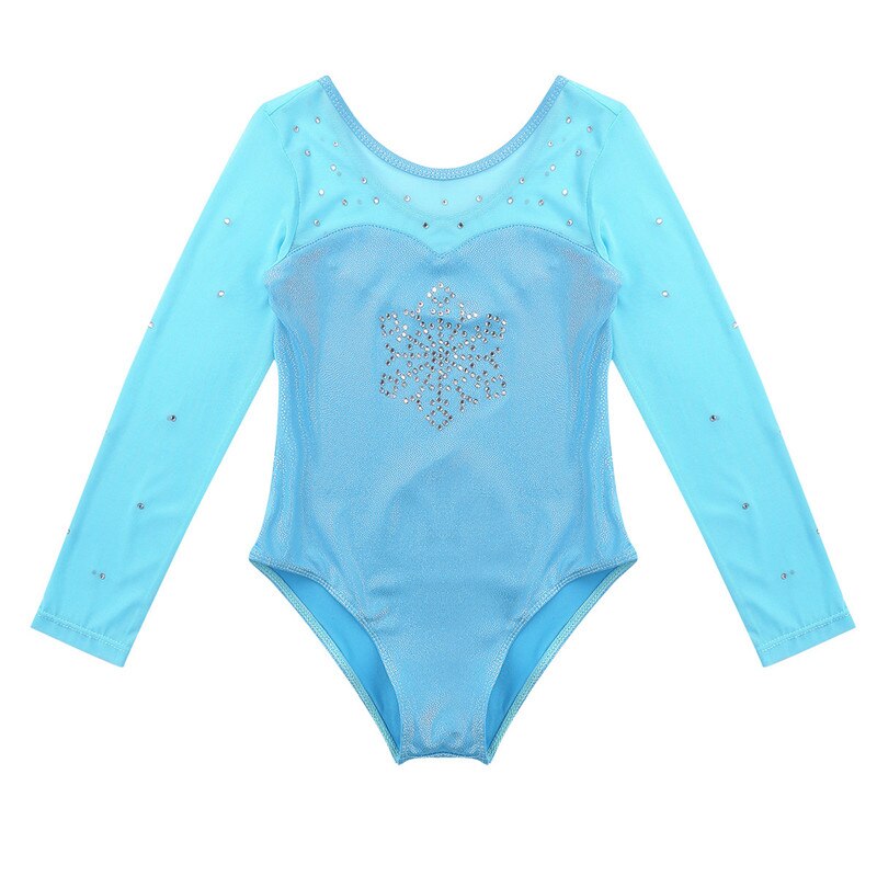 Strass barn flickor gymnastik trikå långa ärmar gnistrande snöflinga tyll skarv balett dans trikå jumpsuit bodysuits