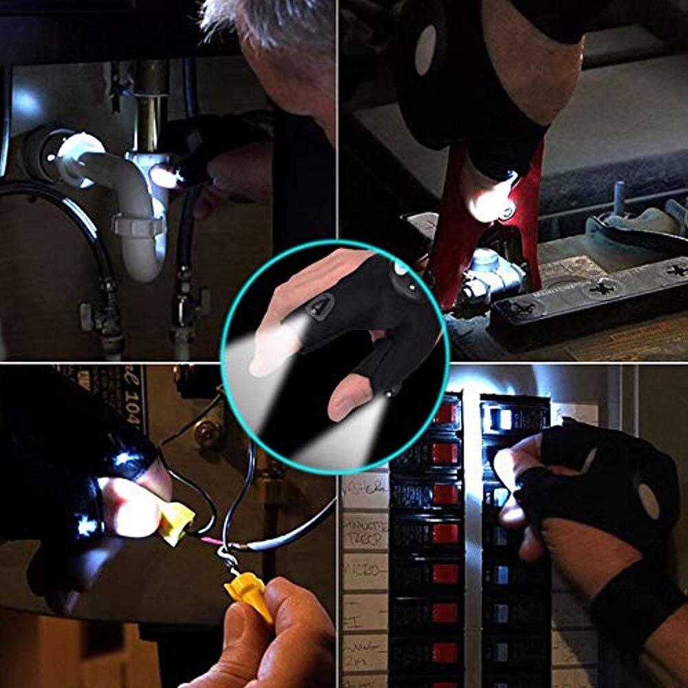 Seje fingerløse led-lommelygtehandsker til reparation, arbejde på mørke steder, fiskeri, camping, vandreture og udendørs aktiviteter