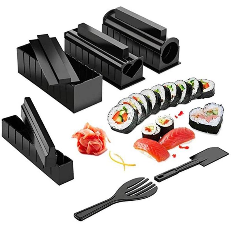 Kit de fabrication de Sushi en rouleau, 10 pièces, Diy, moule en rouleau de riz, outils de cuisine, Sushi japonais, outils de cuisine, noir