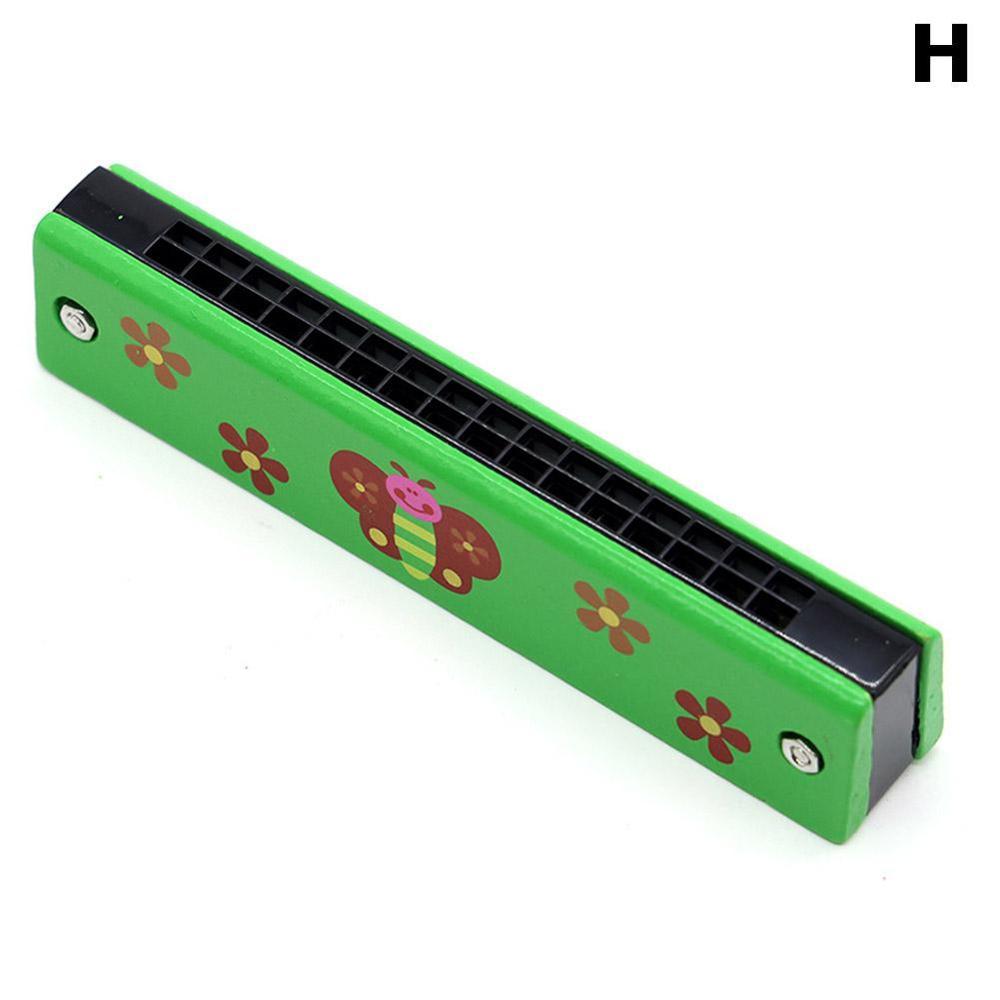 Armónica de madera pintada para niños, instrumento de doble hilera con 16 orificios, instrumento musical para la boca P1E5: H