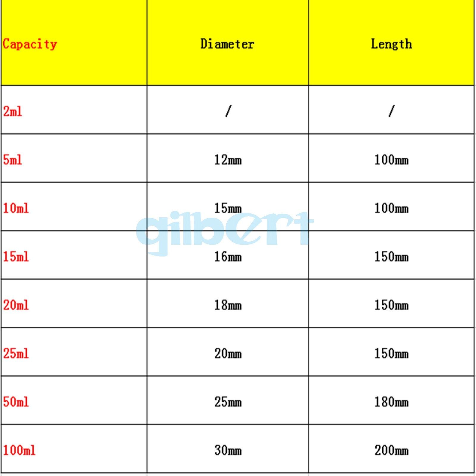 Lot5 2/5/10/15/20/25/50/100 Ml Lab Glas Test buis Ronde Bodem Met Schaal Lijn