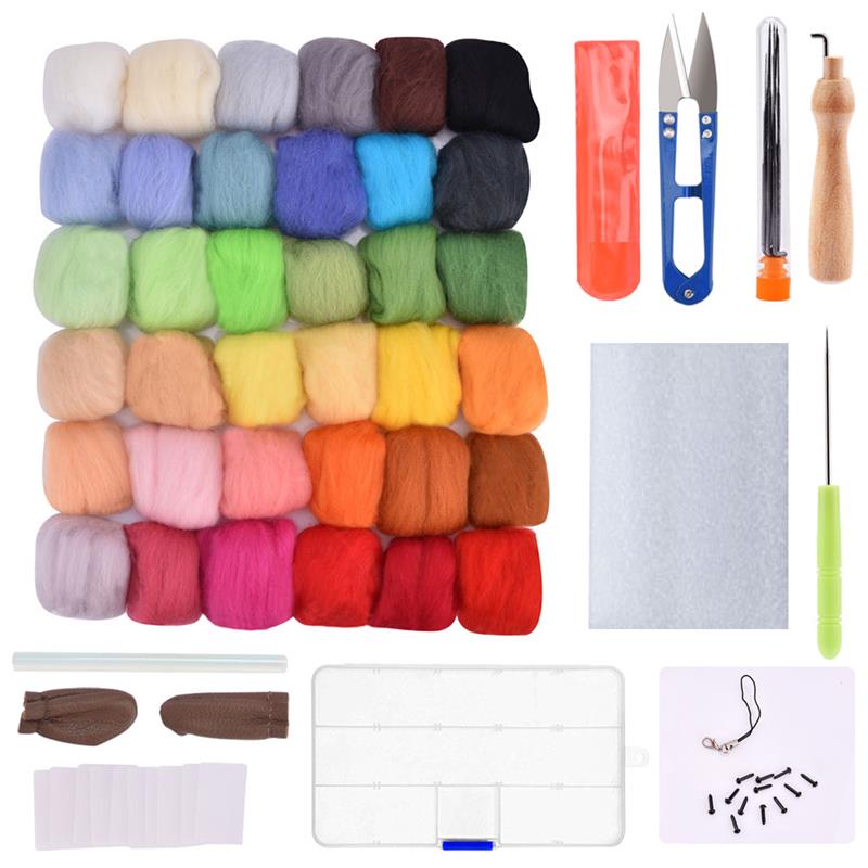 Kit de fieltro de lana para Kit de fieltro, 36/50 colores, herramientas artesanales, materiales de fieltro hechos a mano, conjunto de aguja artesanal para principiantes: 36 Wool Felt - Tool